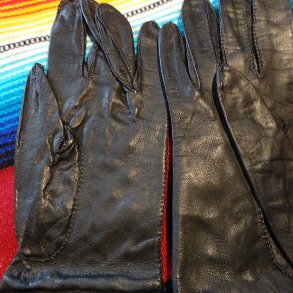 Leather Beaded 14" Evening Dress Gloves Vintage Diamond Pattern Elegant Demure ! - Picture 7 of 14